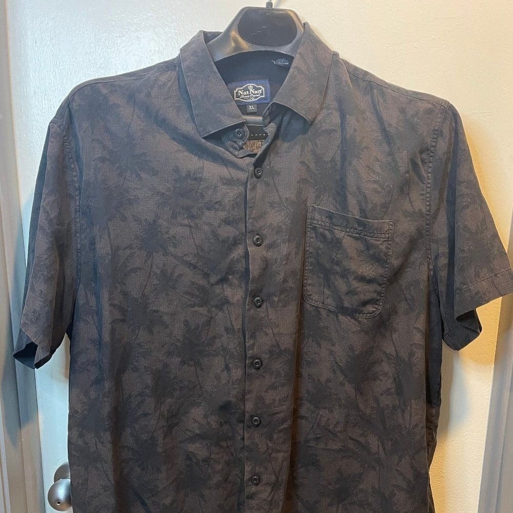 Nat Nast Mens Hawaiian Palm Tree Black Shirt Size XL